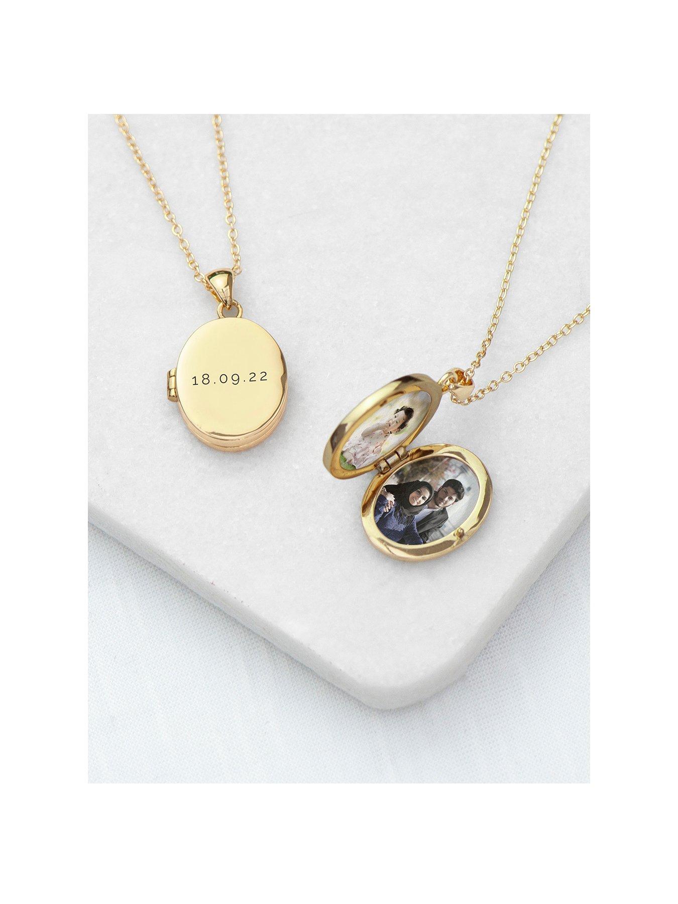 Product photograph of Treat Republic Personalised Oval Photo Locket - Gold from very.co.uk