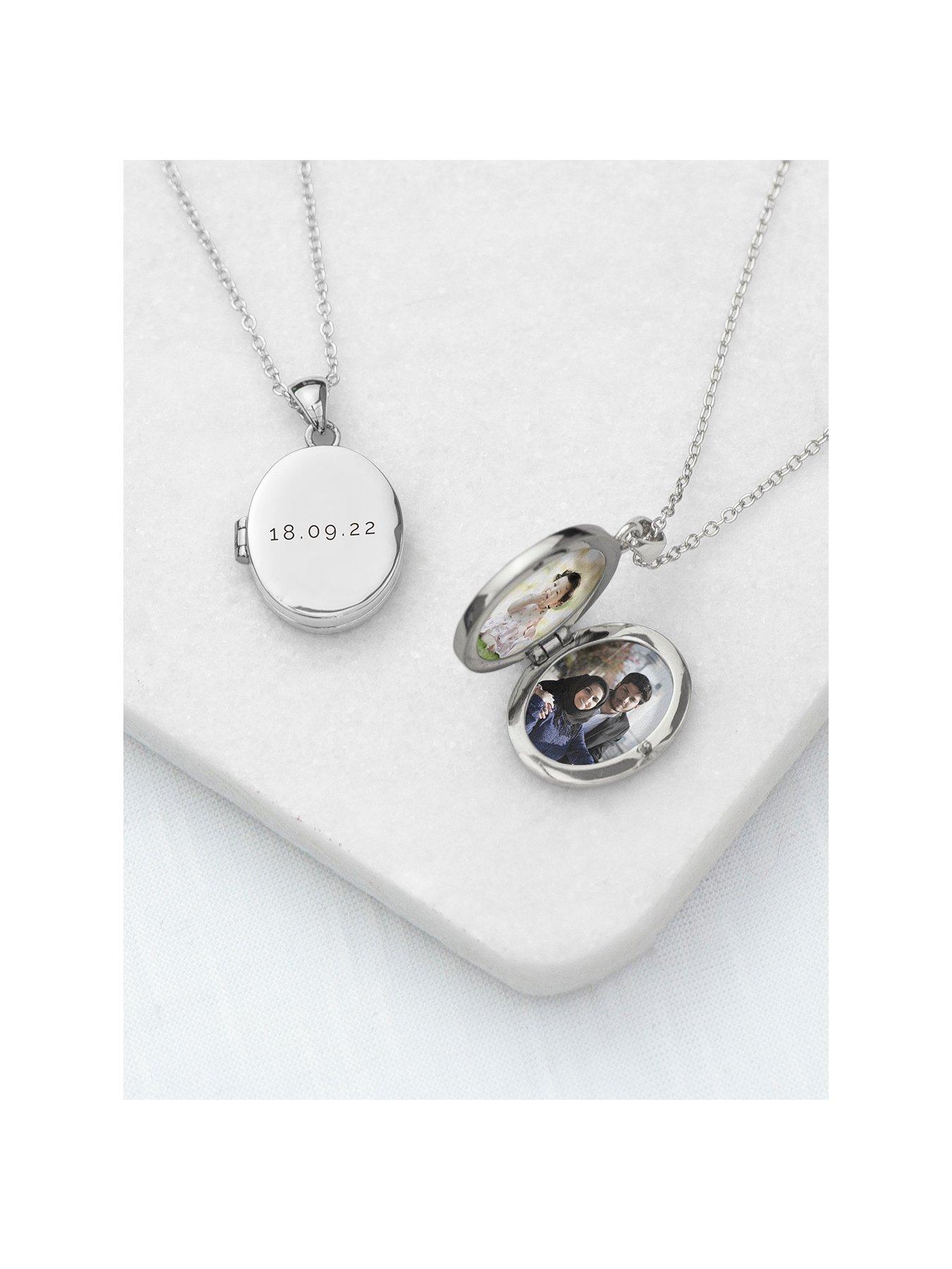 Product photograph of Treat Republic Personalised Oval Photo Locket - Silver from very.co.uk