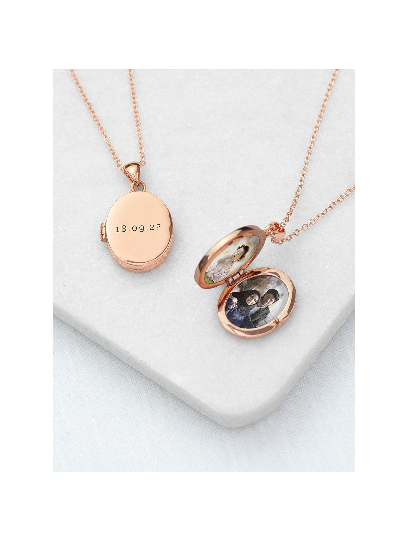 undefined Personalised Oval Photo Locket - Rose Gold