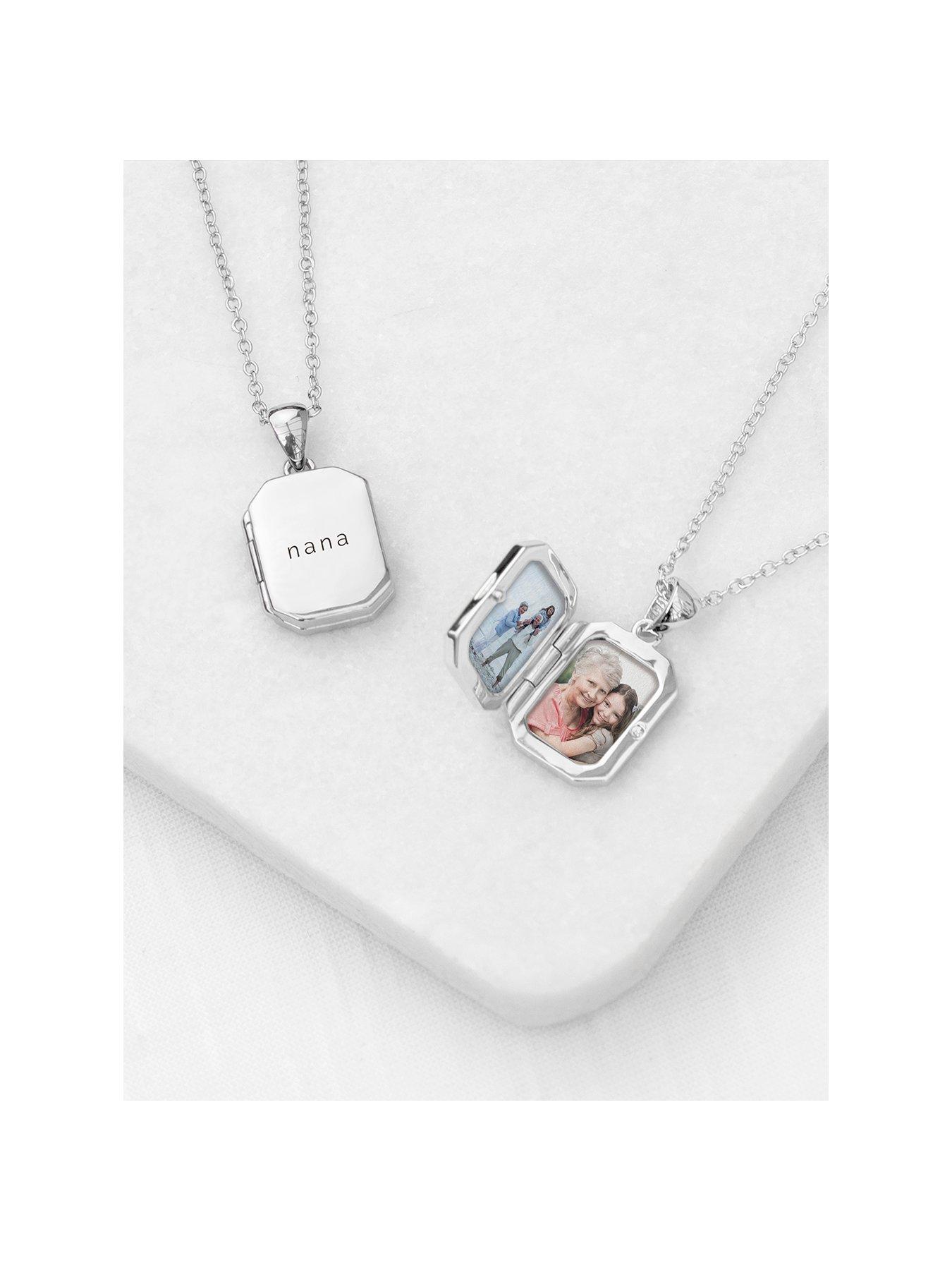 Product photograph of Treat Republic Personalised Rectangular Photo Locket - Silver from very.co.uk