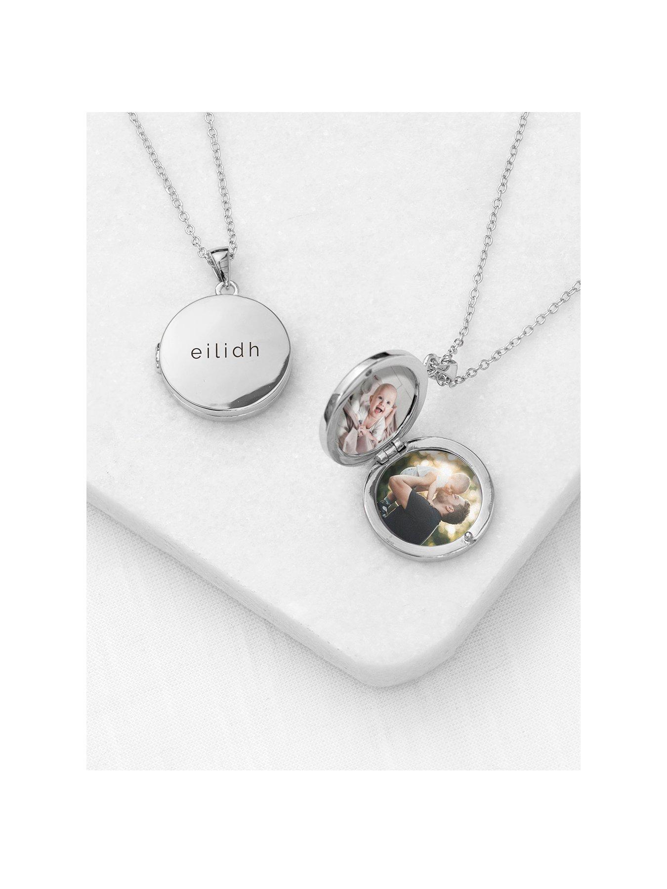 Product photograph of Treat Republic Personalised Round Photo Locket - Silver from very.co.uk
