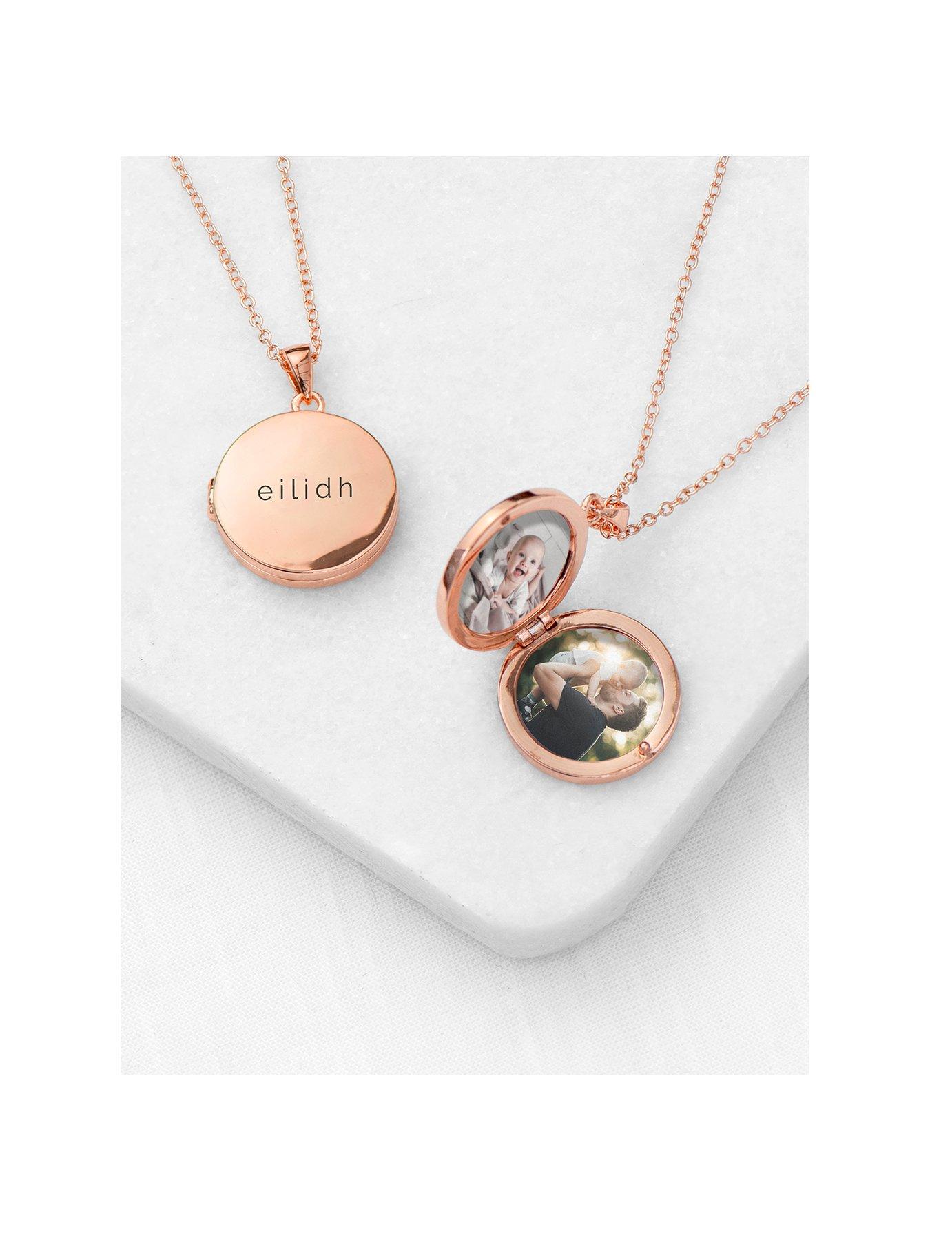 Product photograph of Treat Republic Personalised Round Photo Locket - Rose Gold from very.co.uk