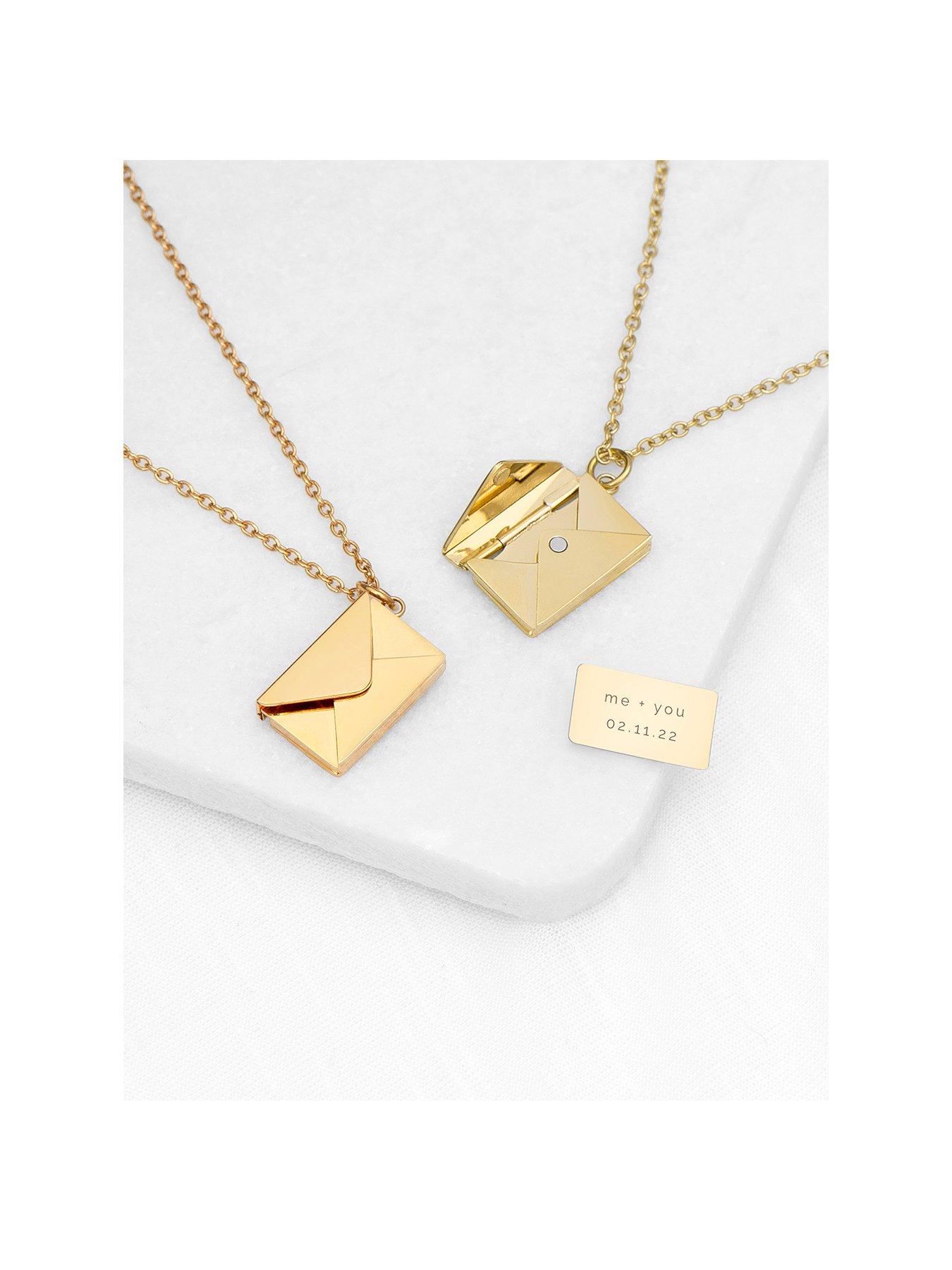 Product photograph of Treat Republic Personalised Secret Message Envelope Necklace - Gold from very.co.uk