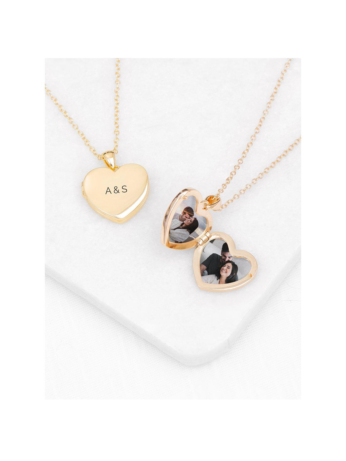 Product photograph of Treat Republic Personalised Heart Photo Locket - Gold from very.co.uk
