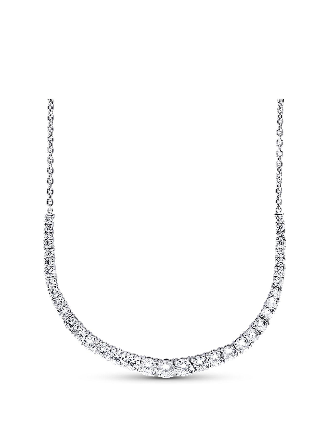 Product photograph of The Love Silver Collection Sterling Silver Cubic Zirconia Graduated Tennis Necklace from very.co.uk