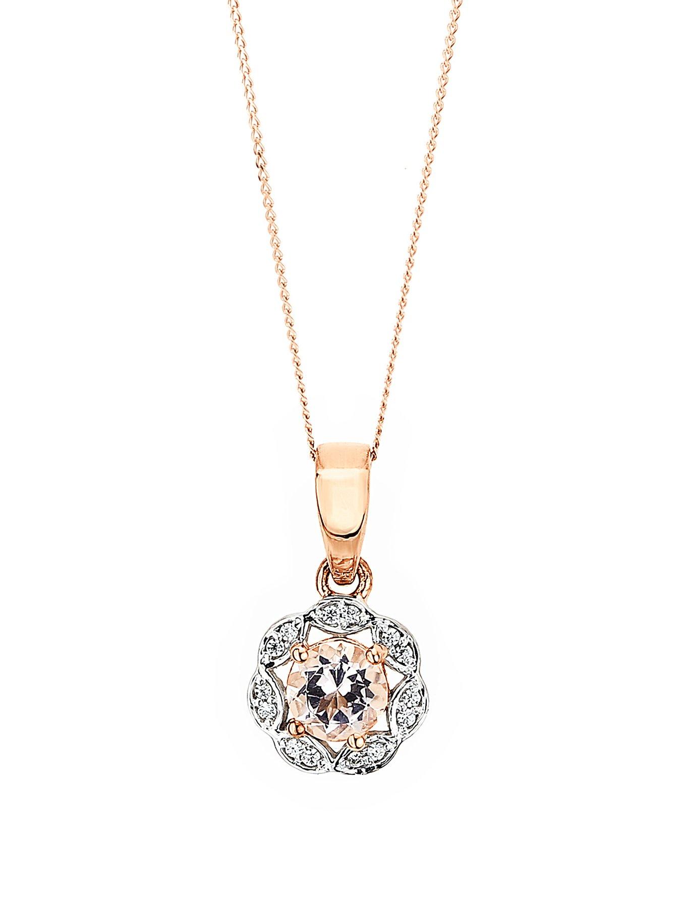 Product photograph of Love Gem 9ct Rose Gold Morganite And Diamond Halo Pendant Necklace 18 Inches from very.co.uk