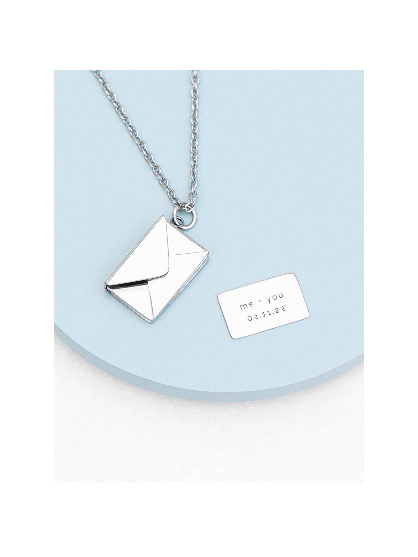 Product photograph of Treat Republic Personalised Secret Message Envelope Necklace - Silver from very.co.uk