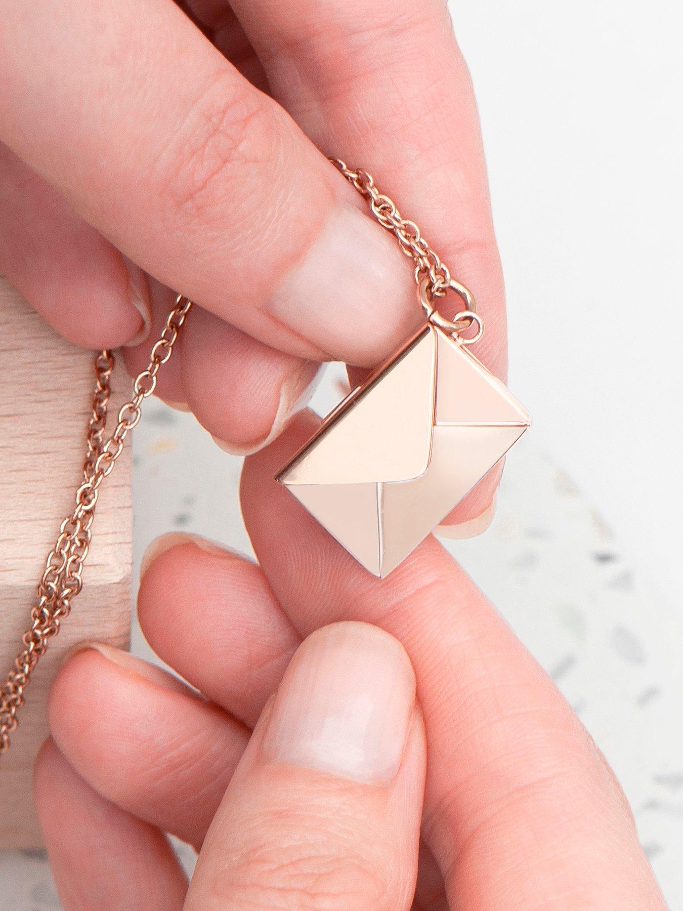 Image 2 of 5 of Treat Republic Personalised Secret Message Envelope Necklace - Rose Gold