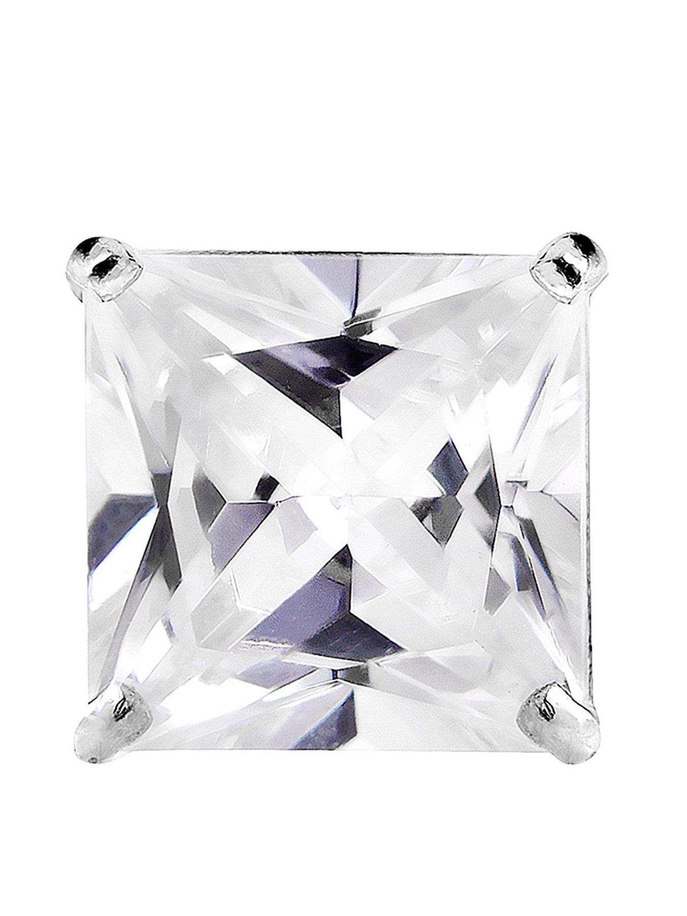 The Love Collection Men's 9ct White Gold Cubic Zirconia 6mm Princess Cut Solitaire Single Stud Earring