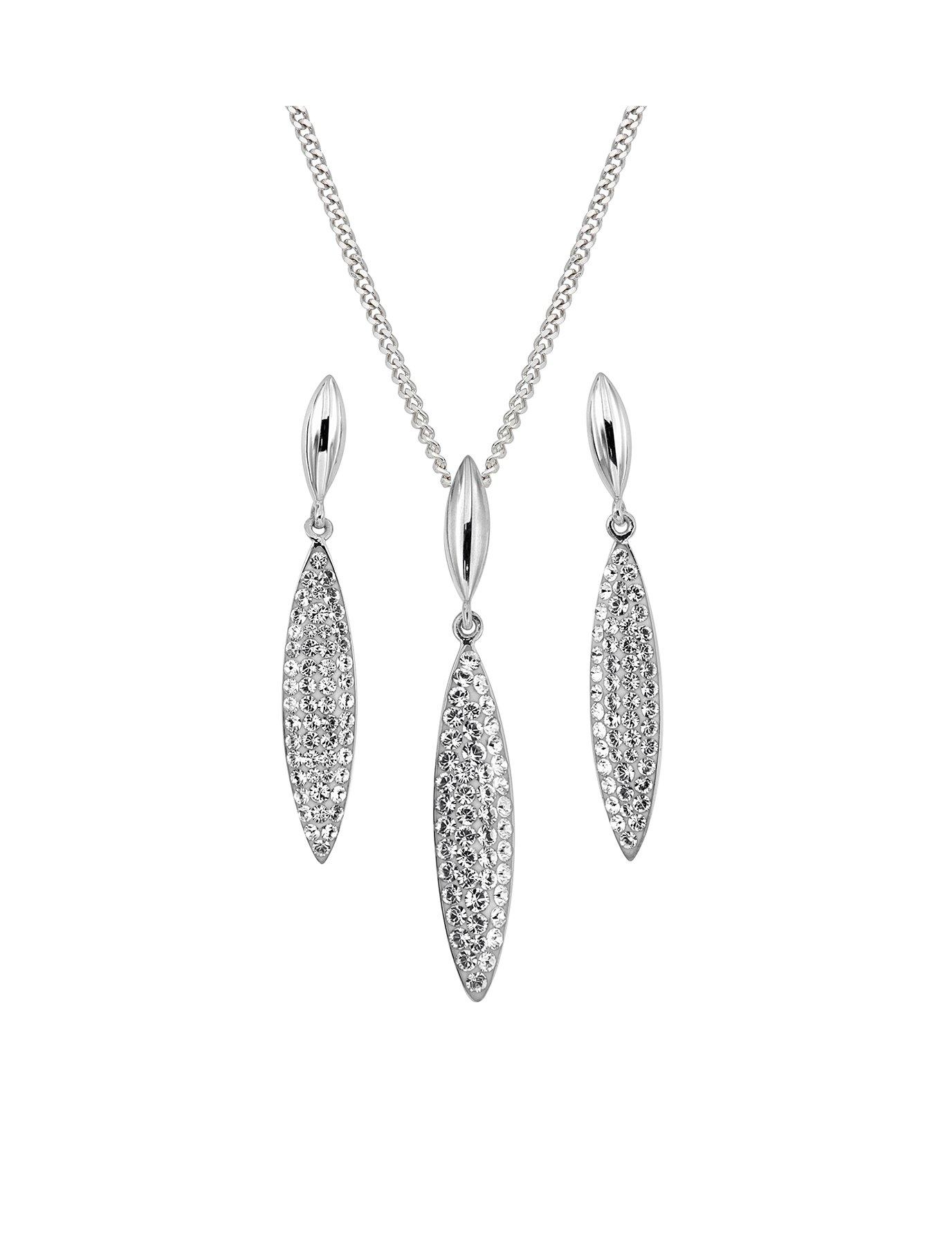 Product photograph of Evoke Sterling Silver Crystal Drop Pendant Earrings Set from very.co.uk