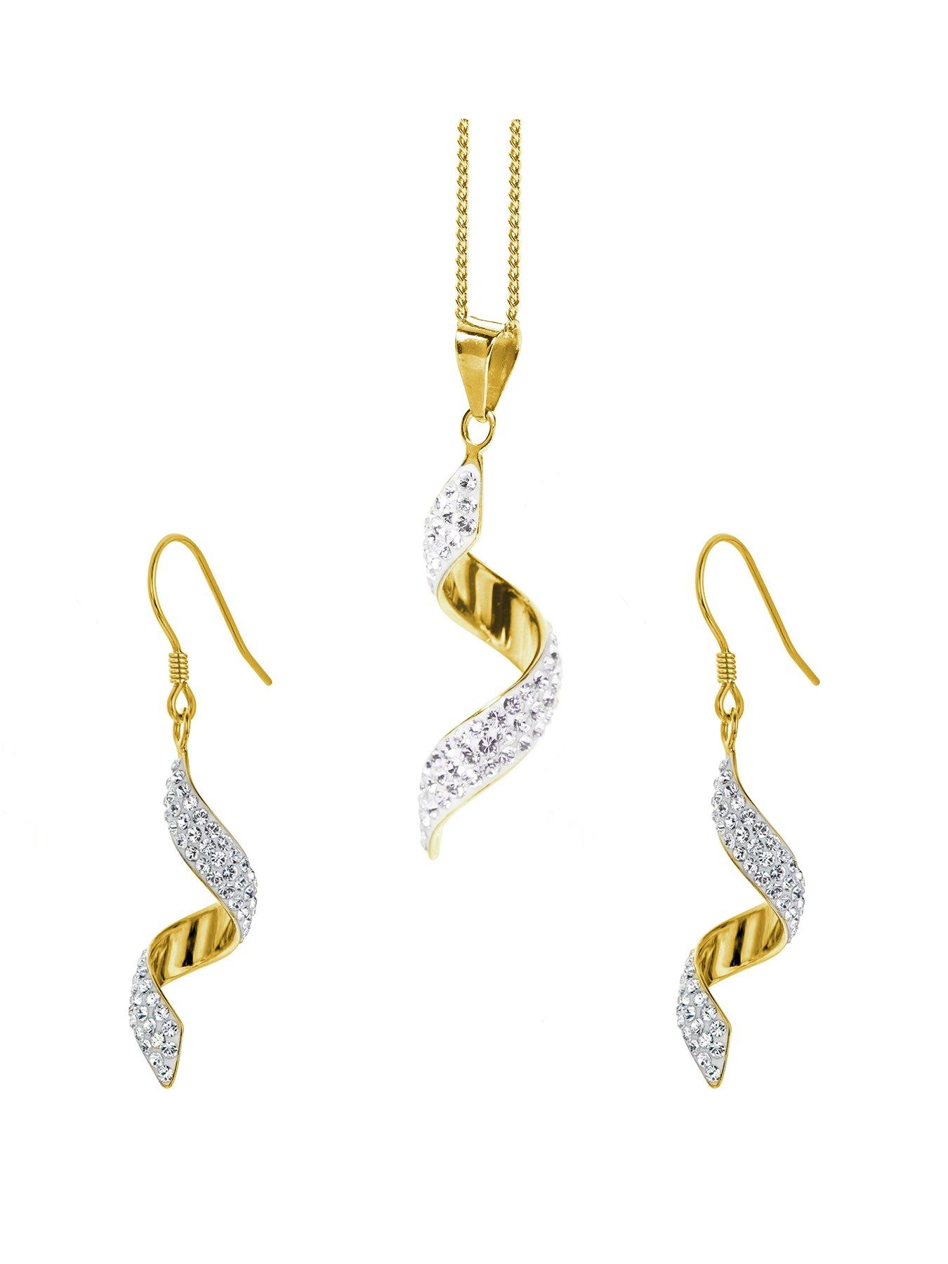 Product photograph of Evoke 9ct Gold Plated Sterling Silver Crystal Swirl Hook Earring And Pendant Set from very.co.uk