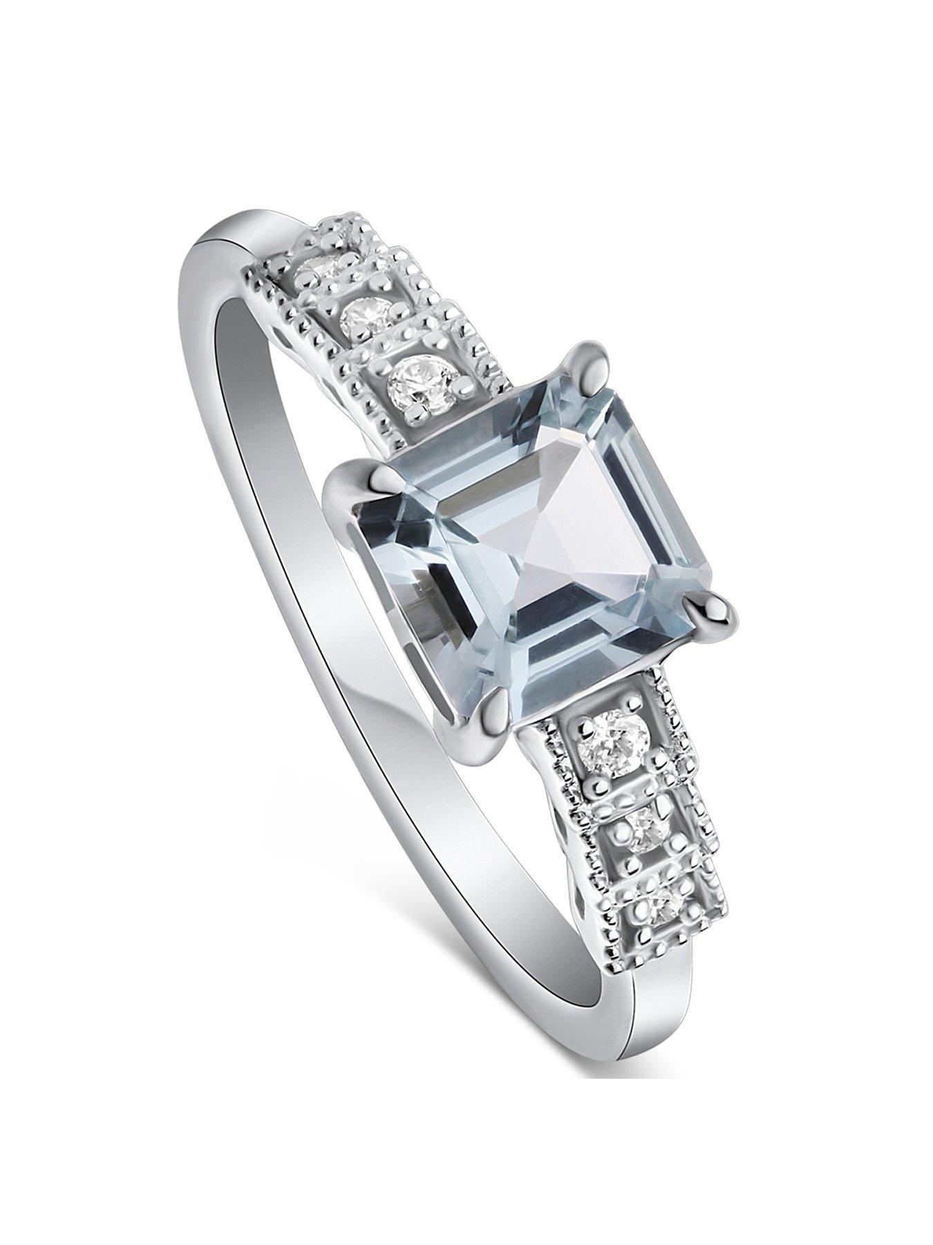 Product photograph of Love Gem 9ct White Gold 5mm Aquamarine And Diamond Ring from very.co.uk