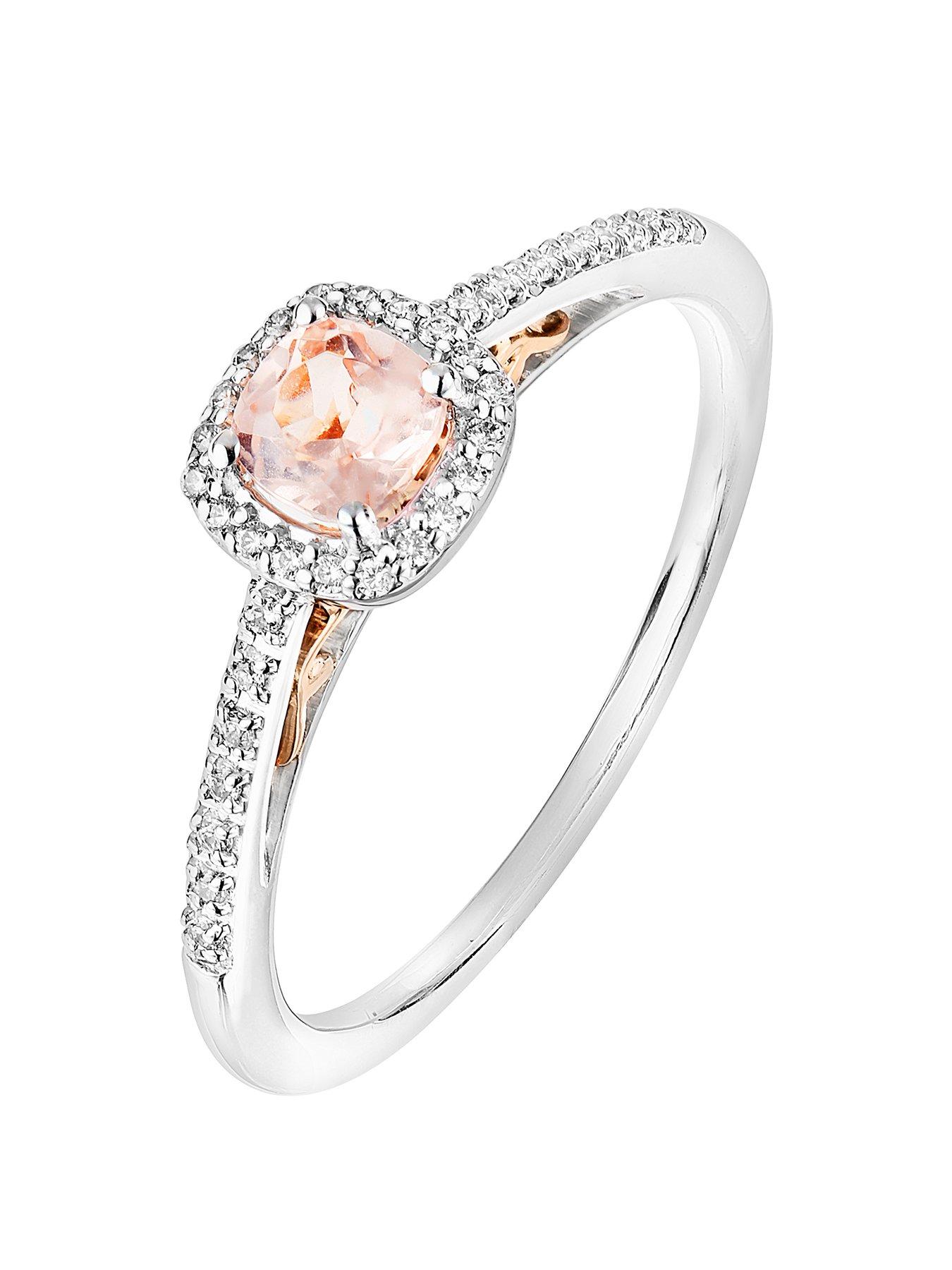 Product photograph of Love Gem 9ct White And Rose Gold 0 10ct Diamond And 4mm Cushion Morganite Halo Ring from very.co.uk