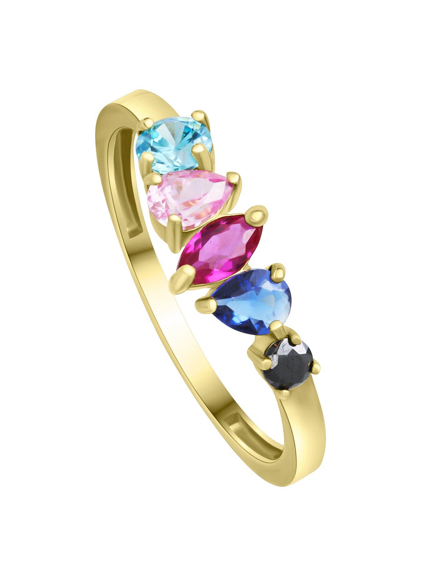 Product photograph of Love Gold 9ct Yellow Gold Cubic Zirconia Colour Mixed Cut Ring from very.co.uk