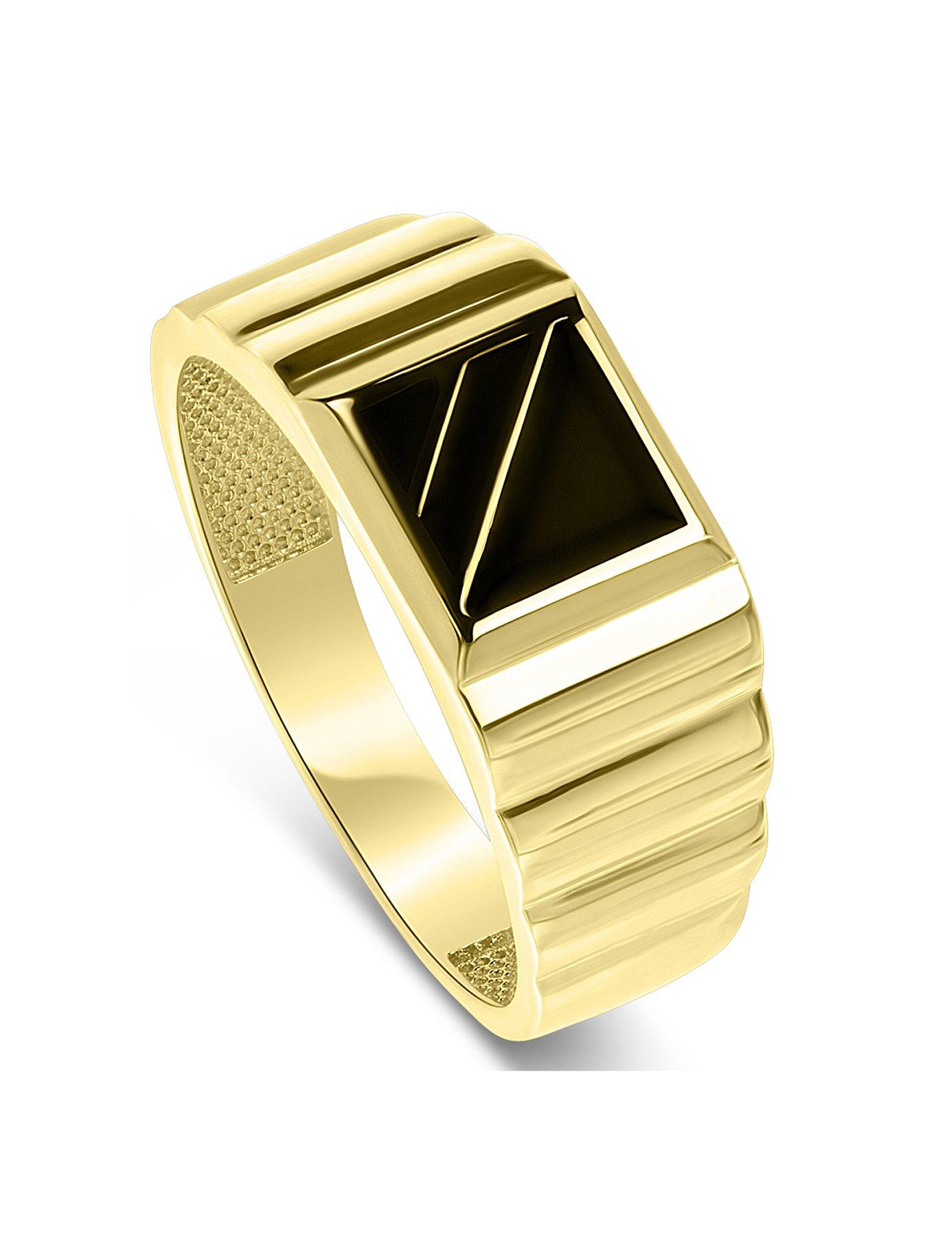 undefined Men's 9ct Yellow Gold Black Enamel Square Gents Signet Ring