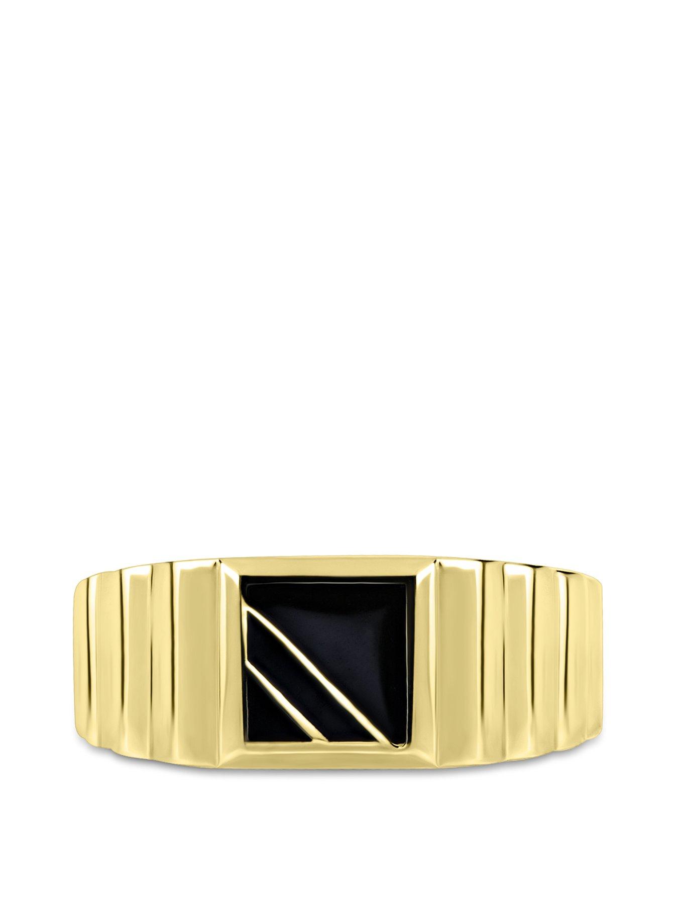 Image 2 of 5 of The Love Collection Men's 9ct Yellow Gold Black Enamel Square Gents Signet Ring