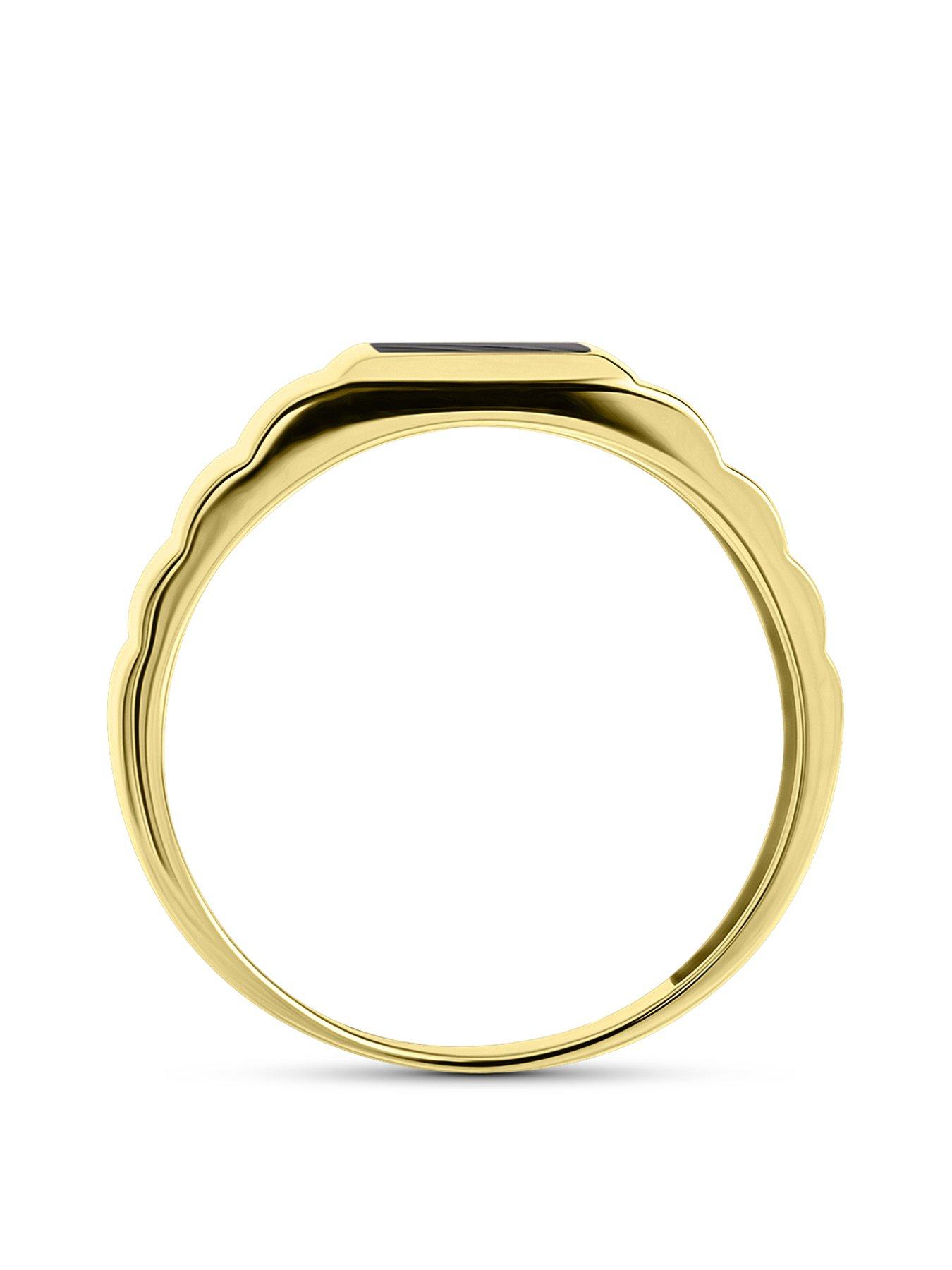 Image 3 of 5 of The Love Collection Men's 9ct Yellow Gold Black Enamel Square Gents Signet Ring