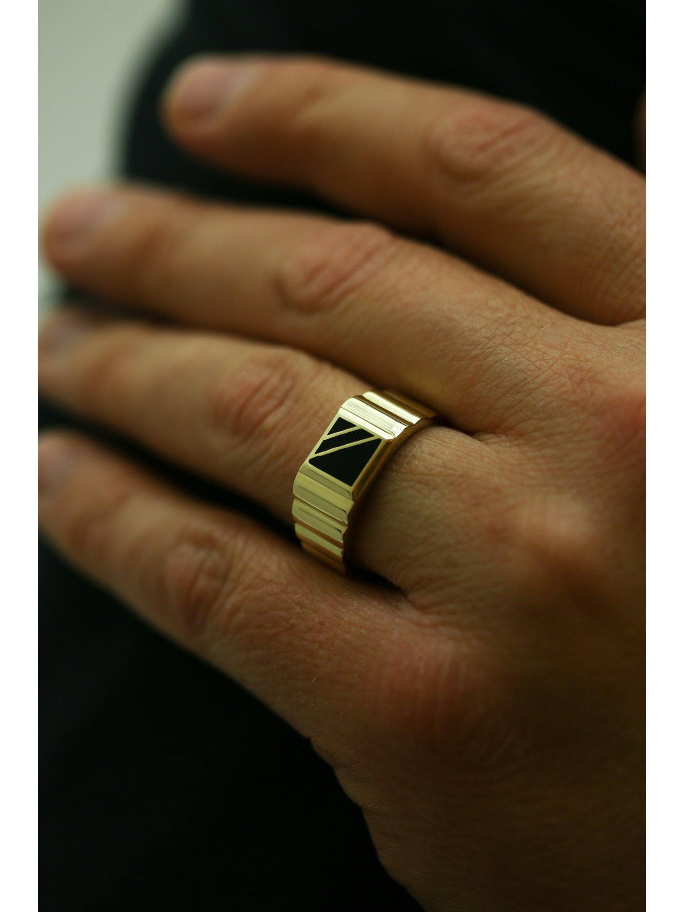 Image 5 of 5 of The Love Collection Men's 9ct Yellow Gold Black Enamel Square Gents Signet Ring