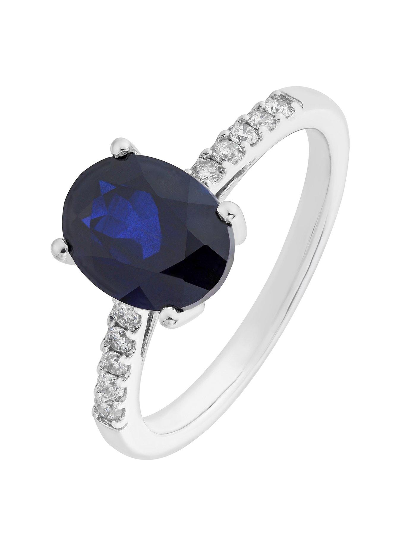 Product photograph of Love Gem 9ct White Gold 9 7mm Created Sapphire And 0 15ct Diamond Ring from very.co.uk