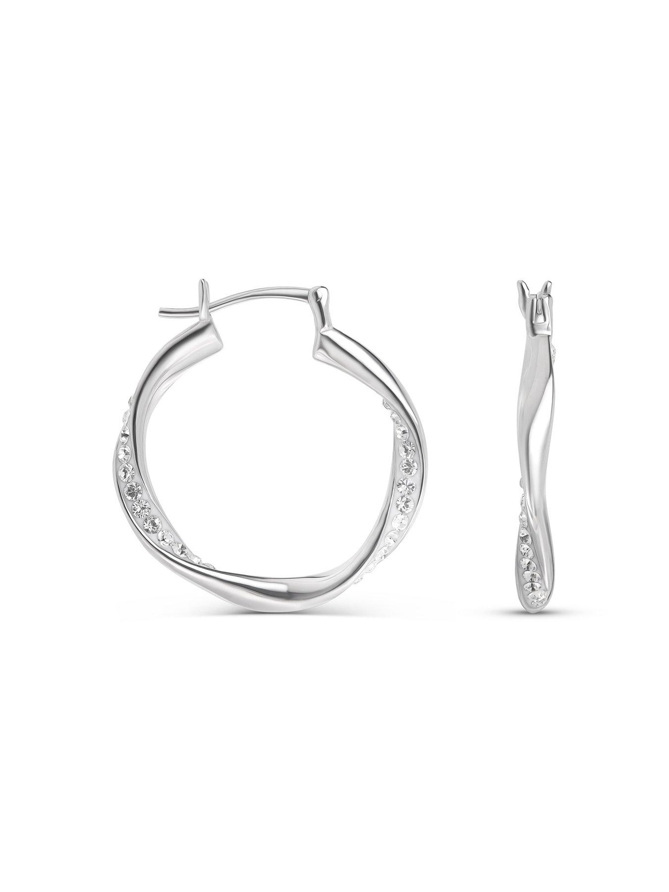 The Love Silver Collection Sterling Silver Crystal 25mm Ribbon Hoop