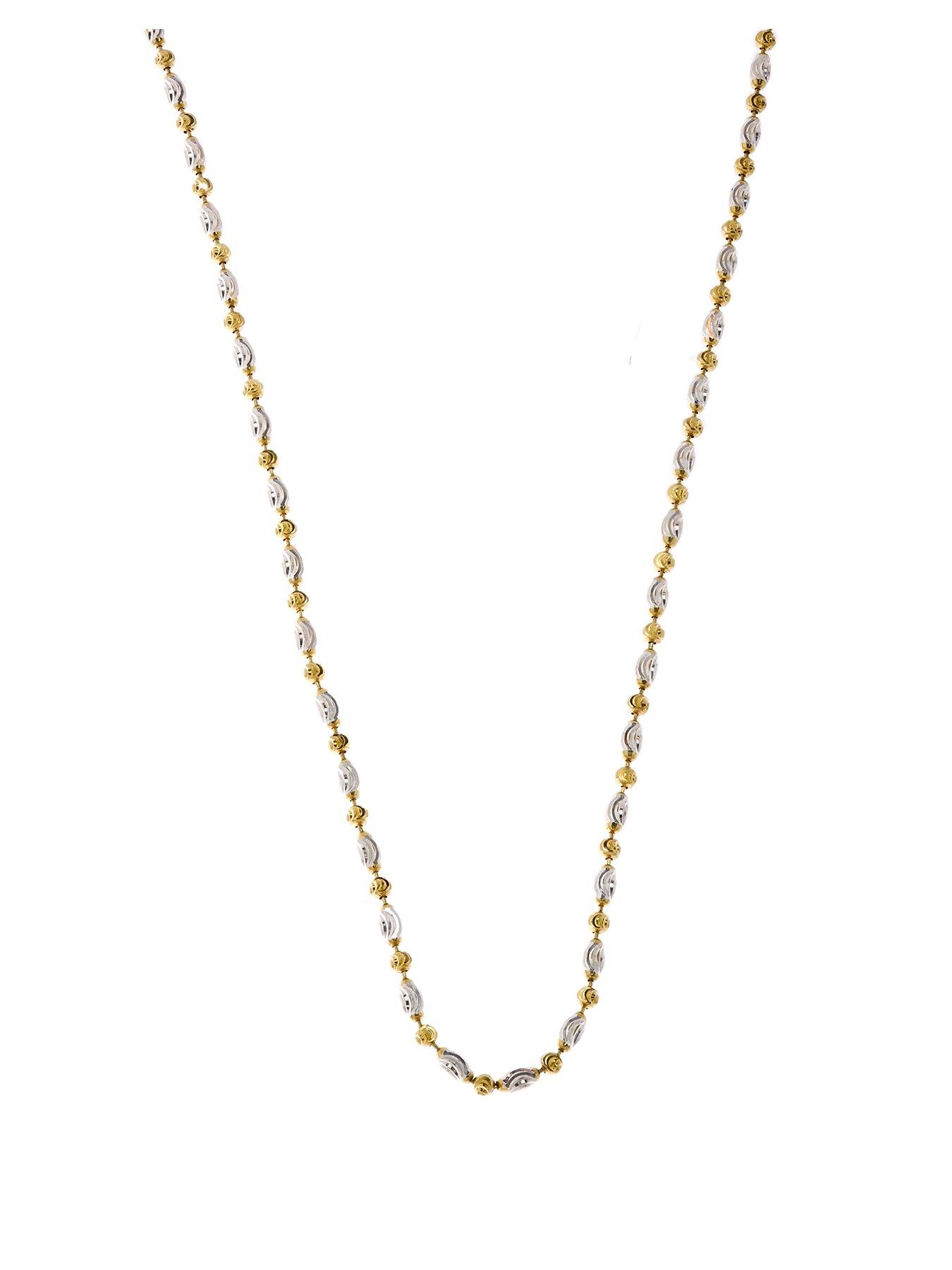 undefined Sterling Silver and 9ct Gold Plate Two Colour Diamond Cut Beaded Chain Necklace 18 Inches