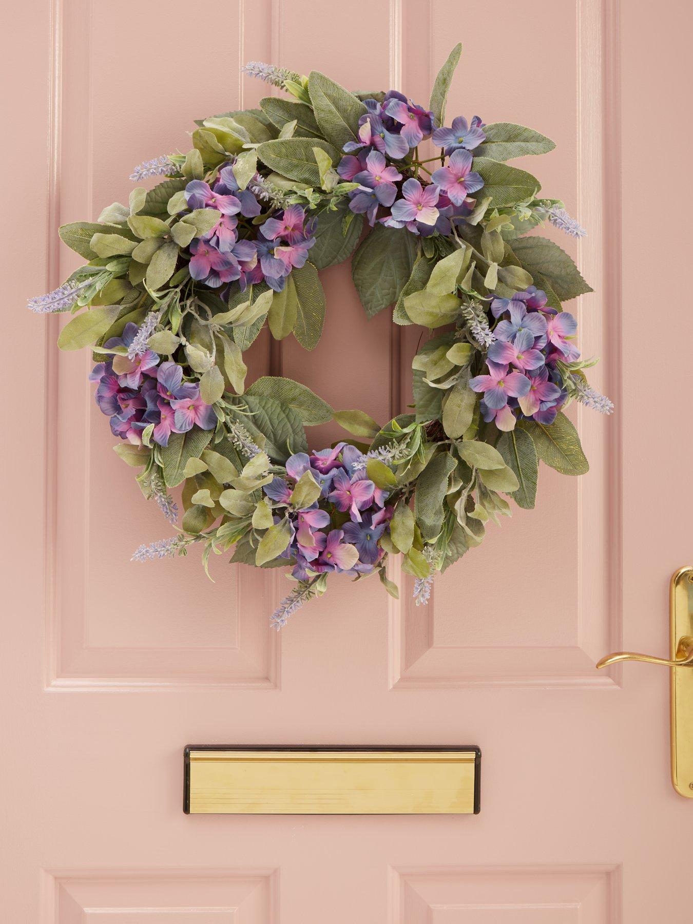 Product photograph of Very Home 22 Spring Rattan Wreath With Purple Hydrangeas from very.co.uk
