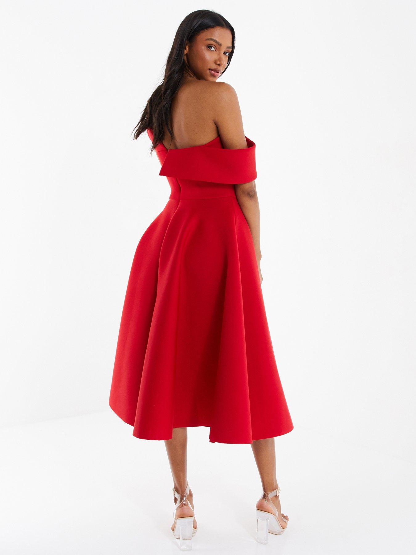 One shoulder red midi sales dress