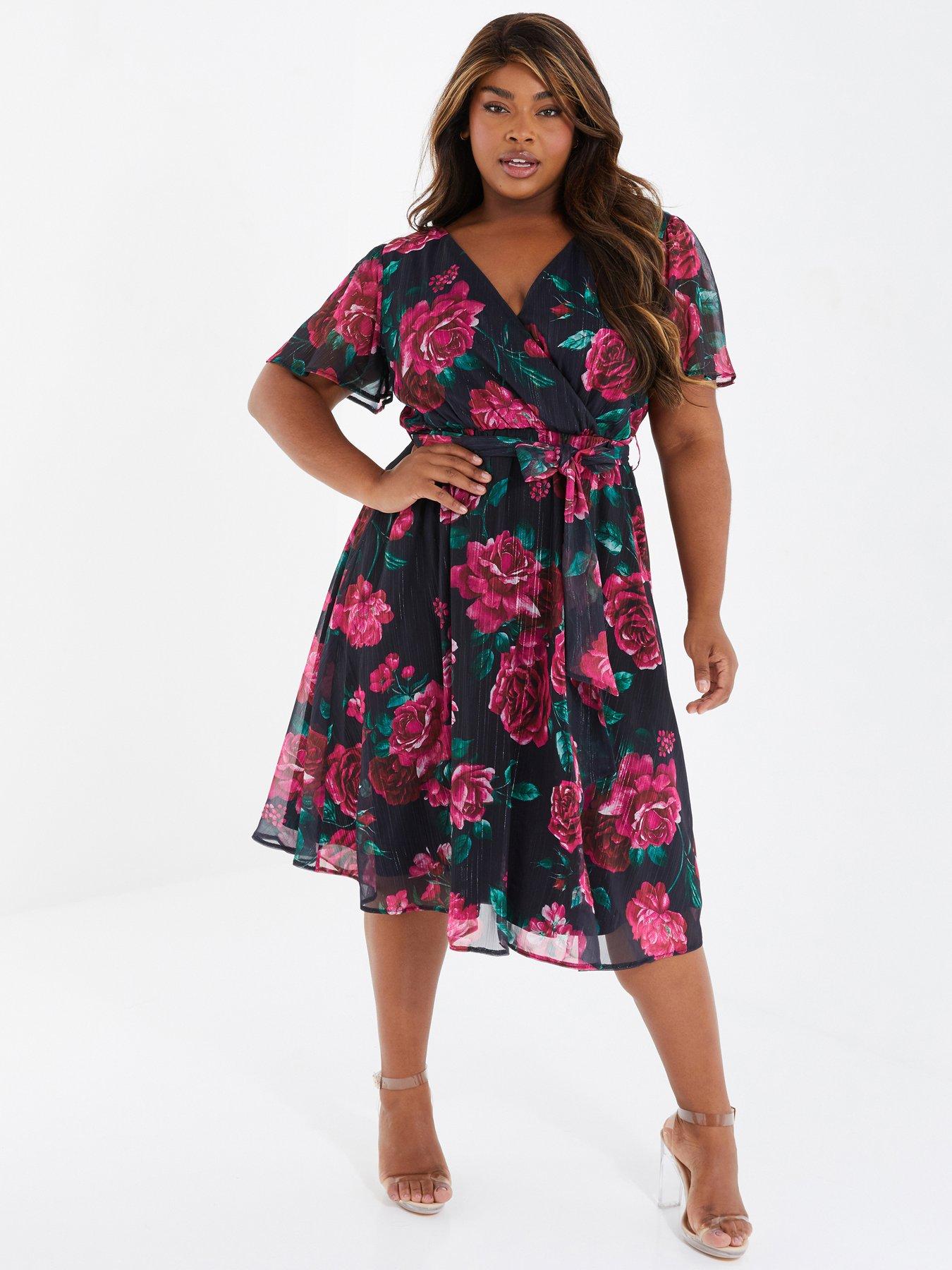 Quiz Curve Curve Floral Chiffon Wrap Midi Dress | very.co.uk