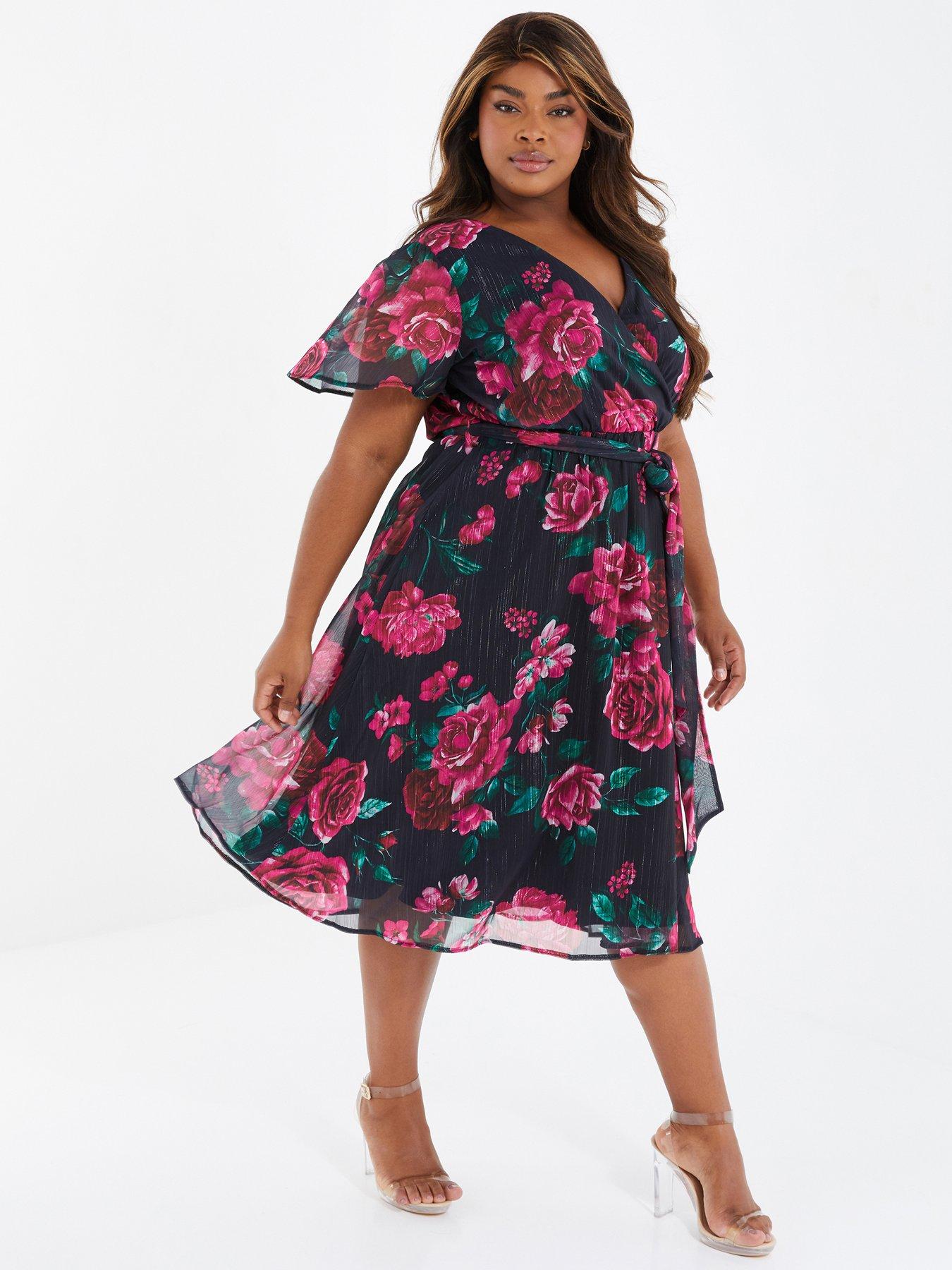 Quiz curve store floral wrap dress