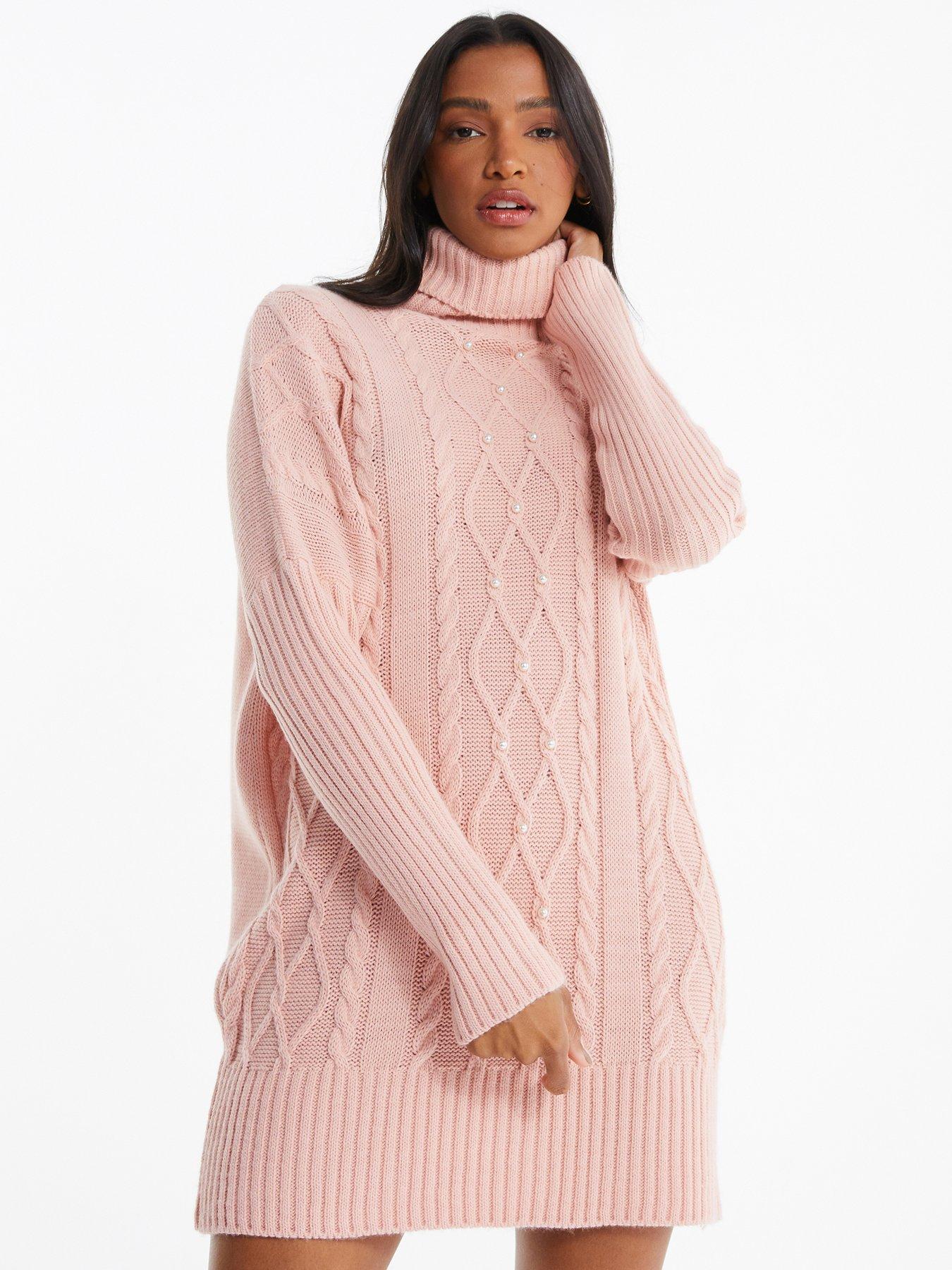 Quiz Knitted Pearl Mini Jumper Dress