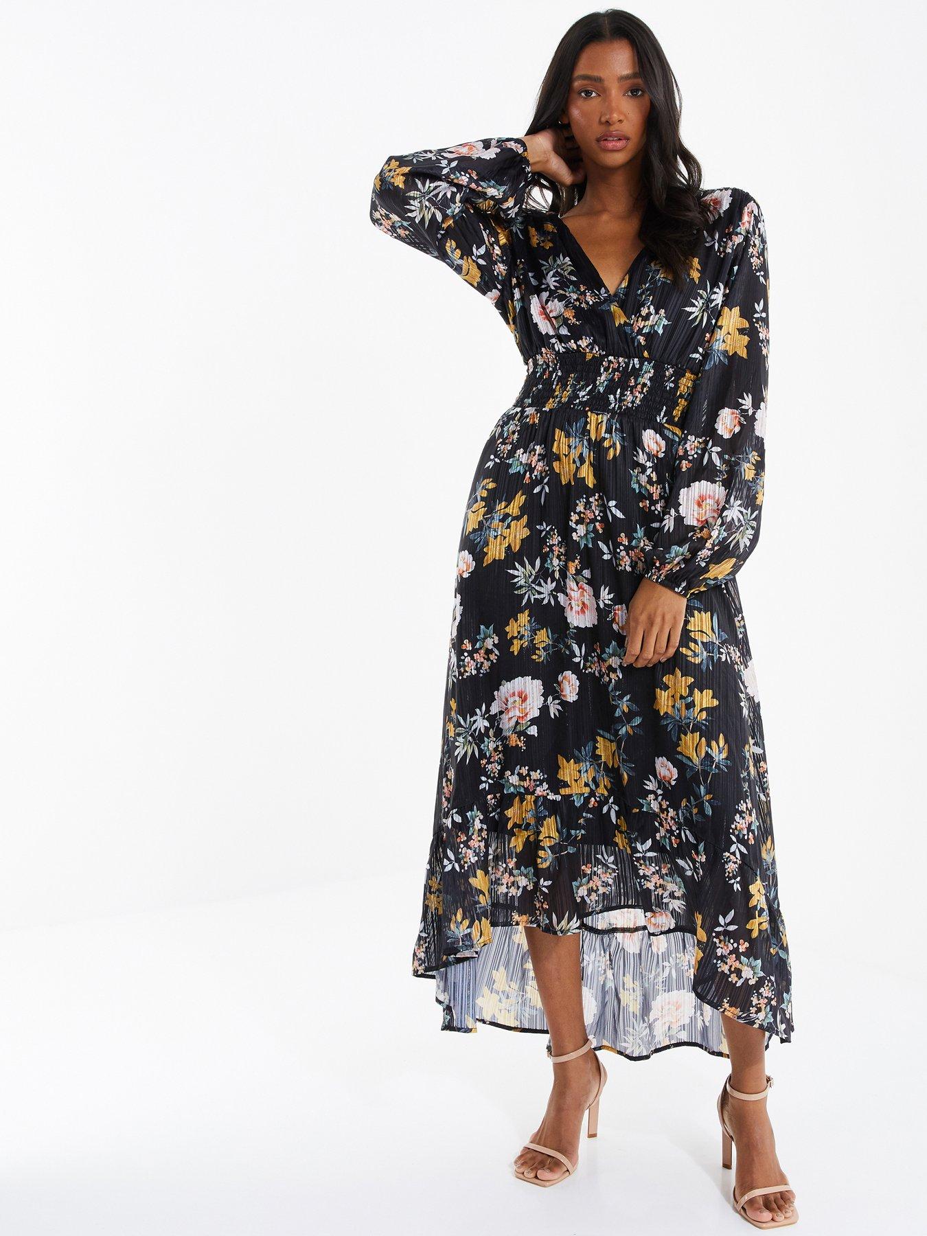 Long sleeve floral chiffon maxi outlet dress