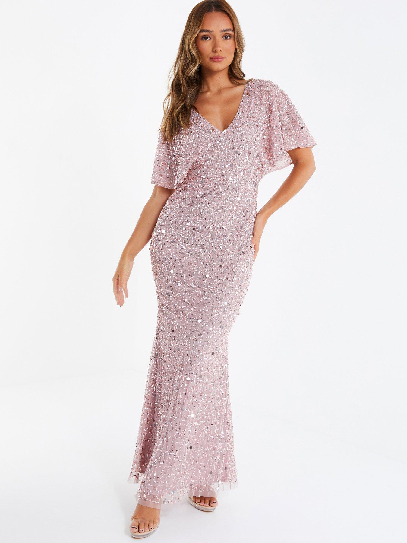 Quiz Sequin Batwing Maxi Dress Pink very.co.uk