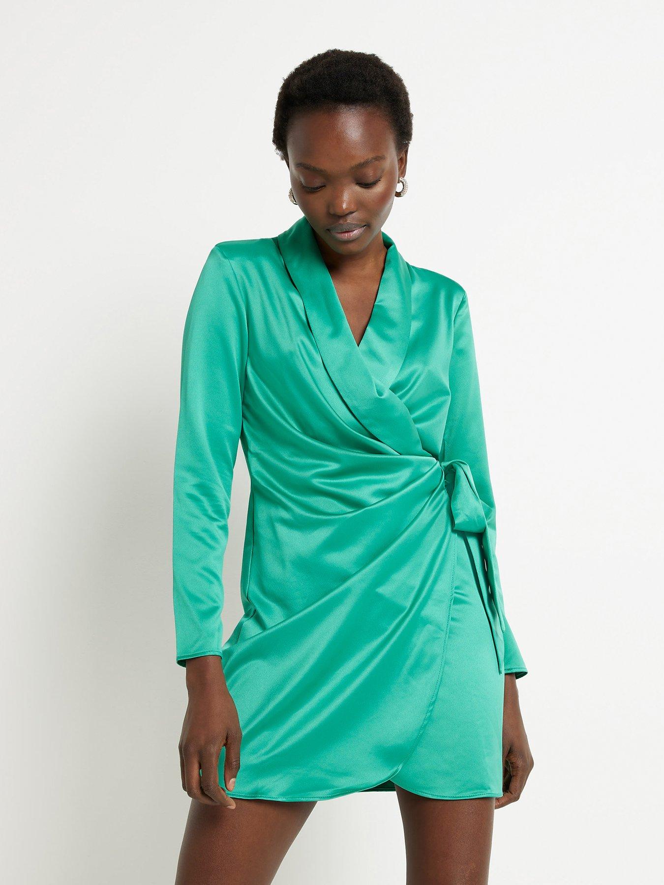 green silk blazer dress