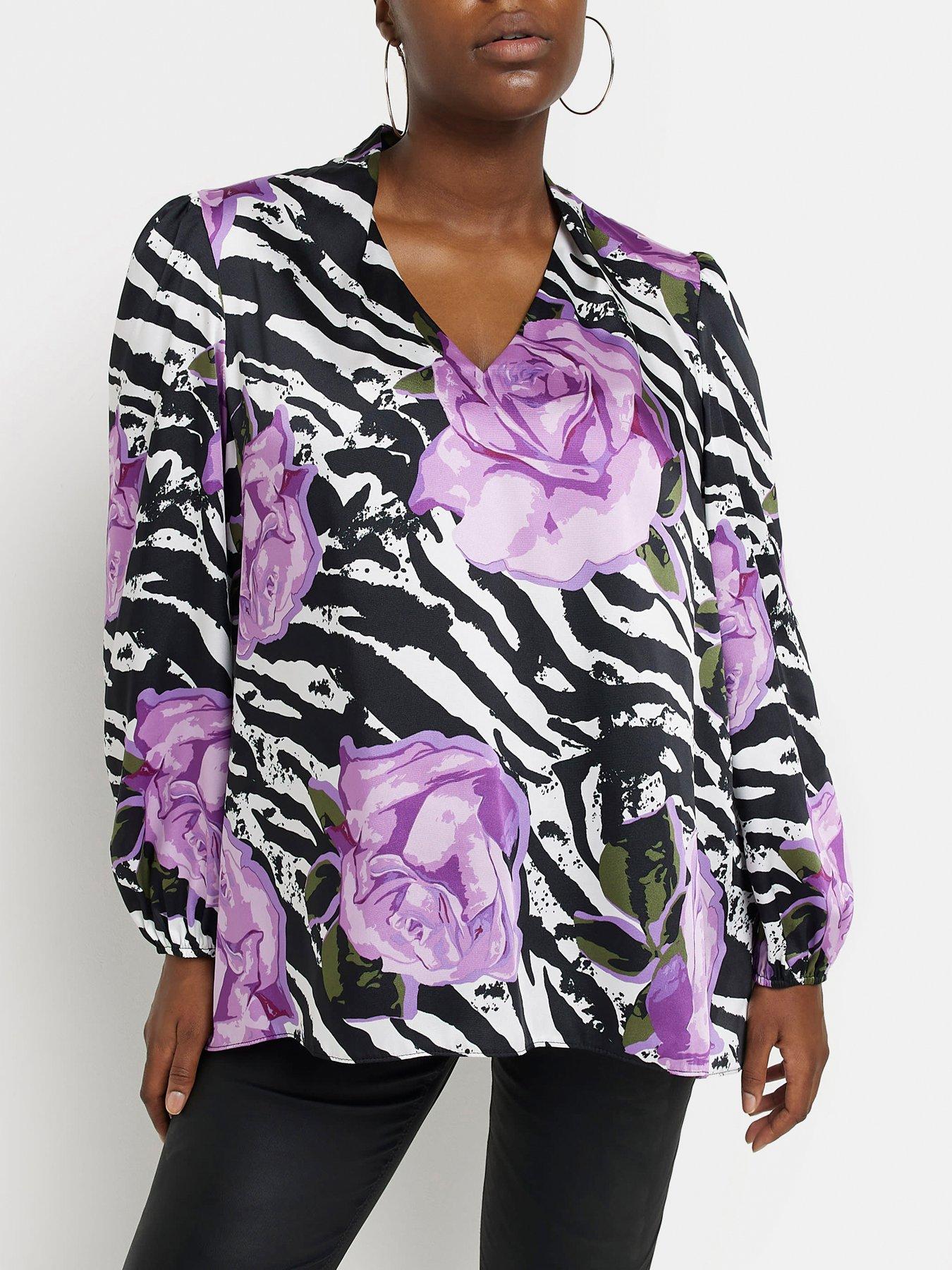 Women's Long Sleeve Tops Printed Floral T-shirt Purple Flower