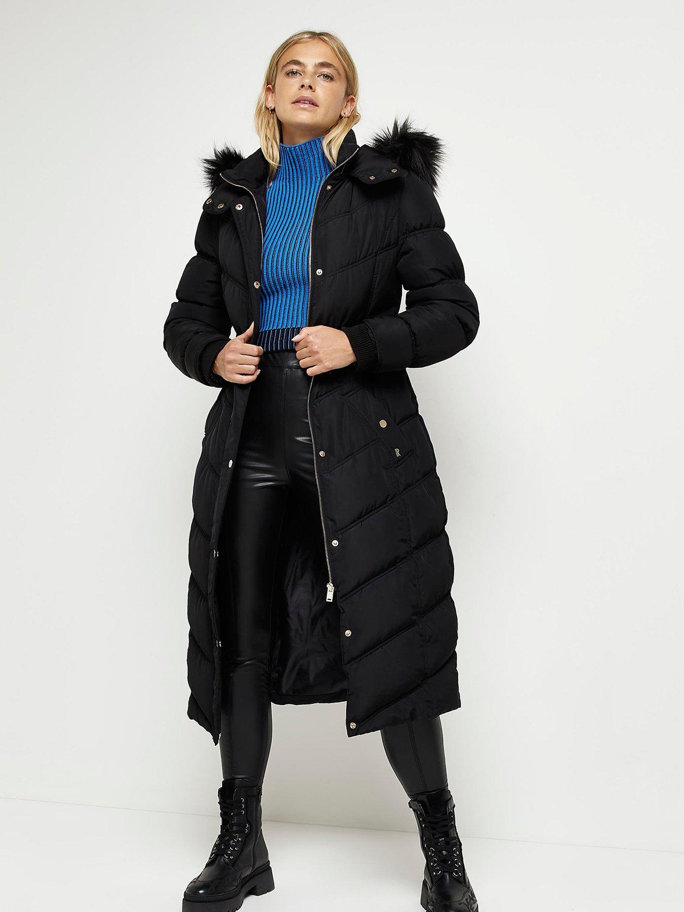 river island longline belted padded coat