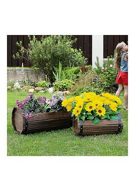 Product photograph of Outsunny 2pcs Wooden Flower Plant Pot Outdoor Amp Indoor Plant Box With Solid Wood from very.co.uk