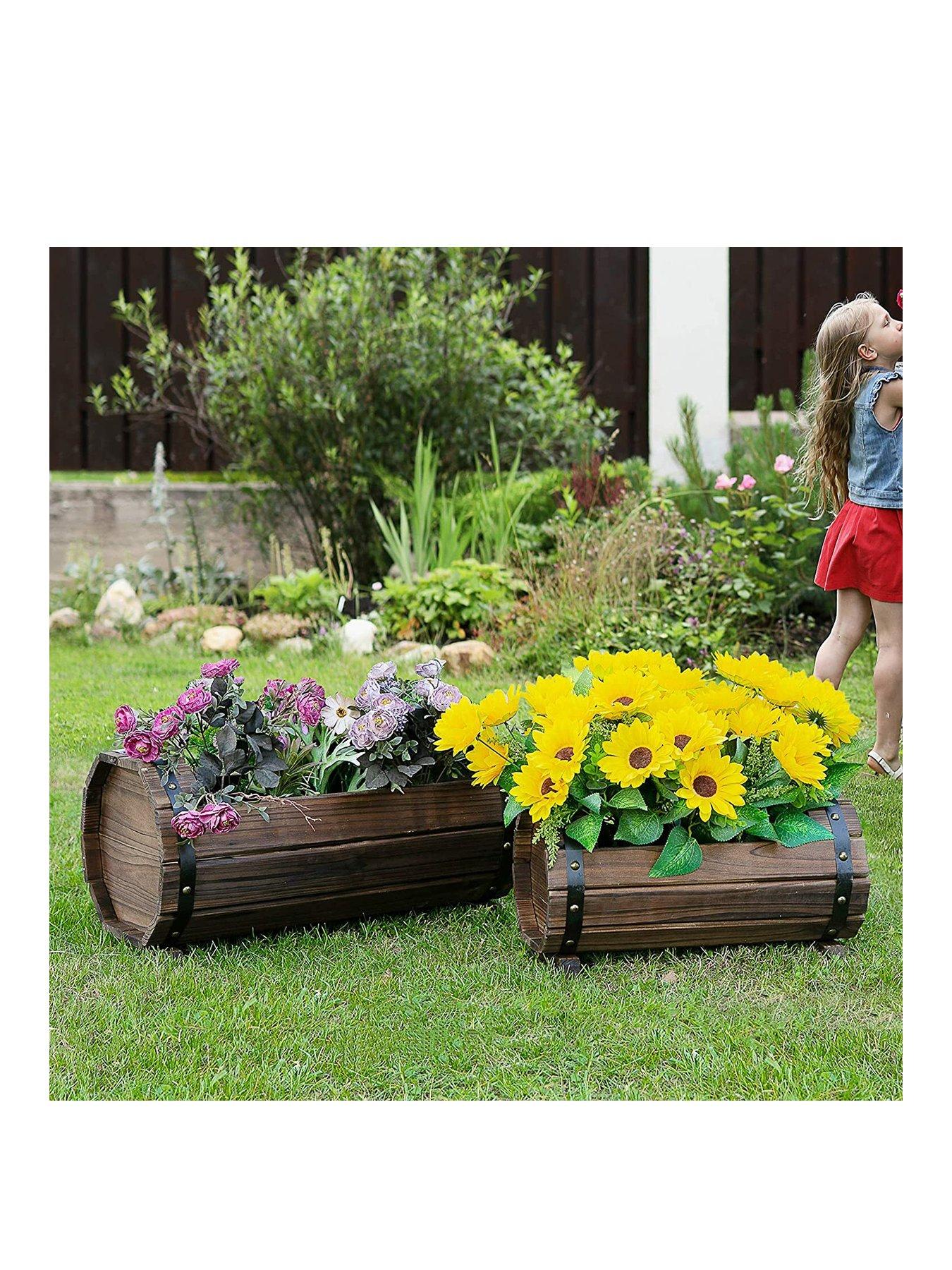undefined 2PCs Wooden Flower Plant Pot Outdoor  &  Indoor Plant Box with Solid Wood