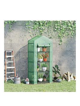 Outsunny 4-Tier Mini Greenhouse, Portable Green House With Steel Frame, Pe Cover, Roll-Up Door, 69 X 50 X 160 Cm - Green