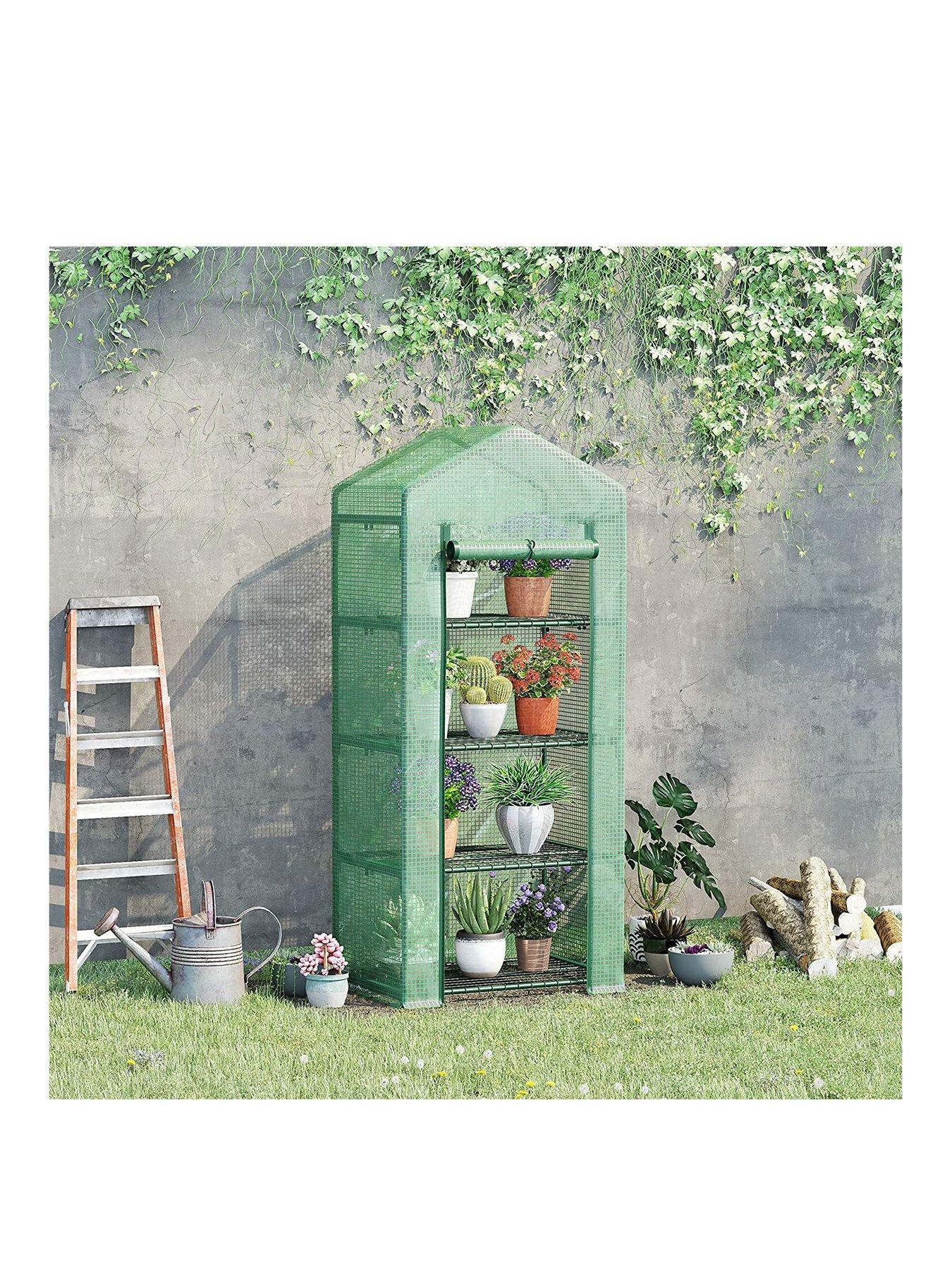 undefined 4-Tier Mini Greenhouse, Portable Green House with Steel Frame, PE Cover, Roll-up Door, 69 x 50 x 160 cm - Green
