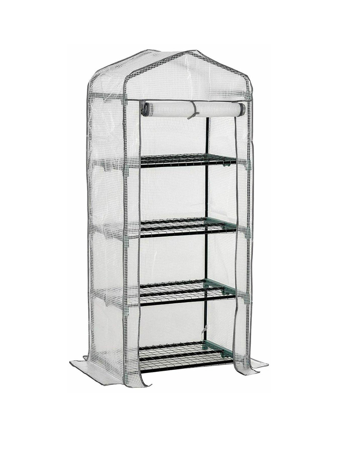 Outsunny Portable 4-Tier Mini Greenhouse Plant Grow House Shed W/ Clear Cover Outdoor