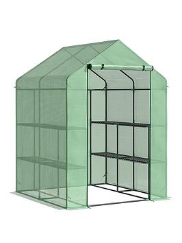 Product photograph of Outsunny 2-tier Walk In Garden Greenhouse With Polytunnel Steeple from very.co.uk