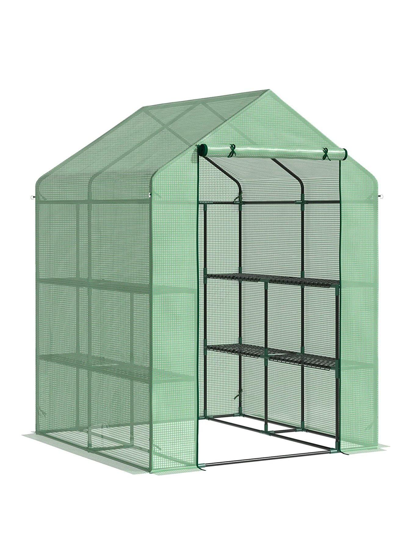 OutSunny 2-Tier Walk in Garden Greenhouse with Polytunnel Steeple