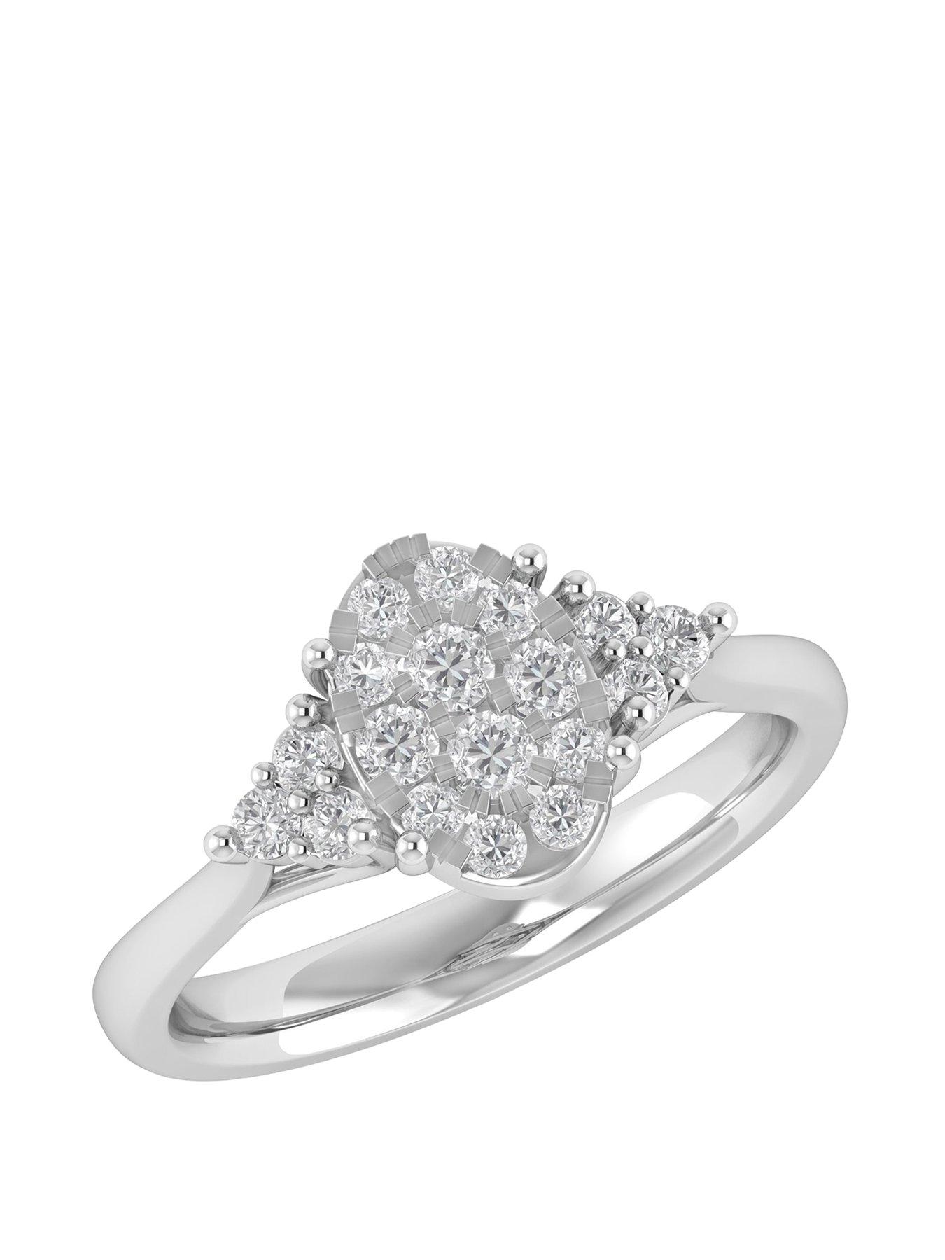 Product photograph of Love Diamond 9ct White Gold 0 50ct Diamond Oval Cluster Engagement Ring from very.co.uk