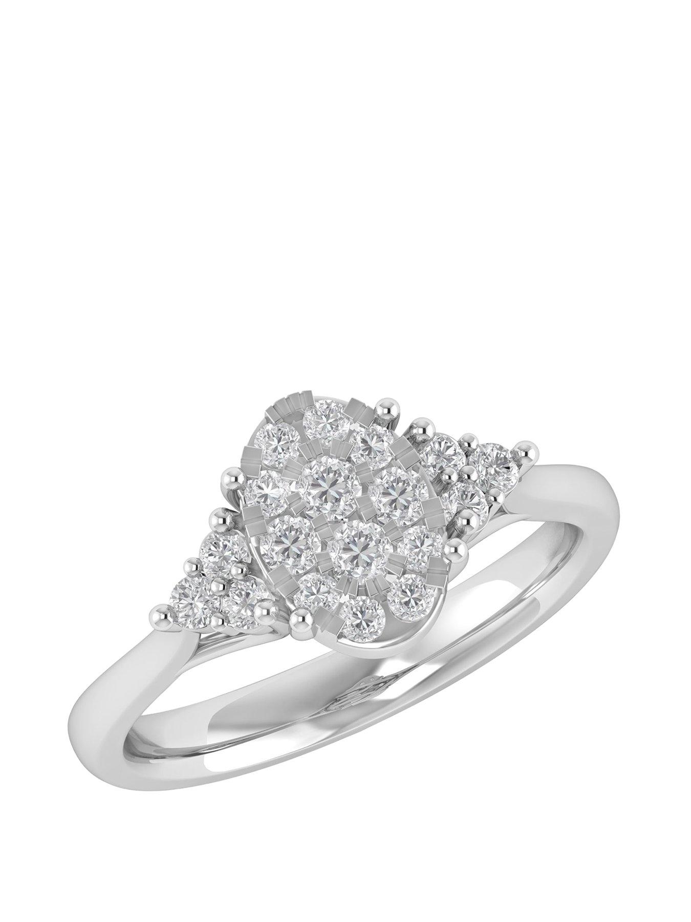 Love DIAMOND 9ct White Gold 0.50ct Diamond Oval Cluster Engagement Ring