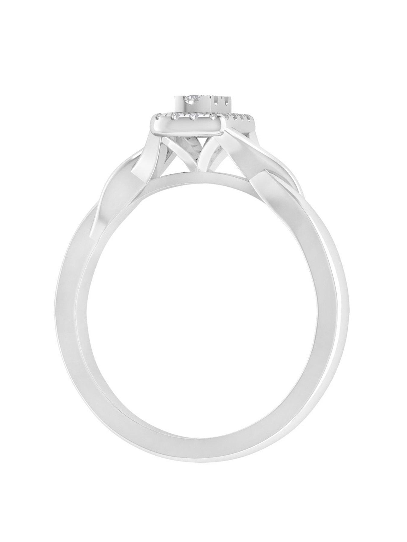 Product photograph of Love Diamond 9ct White Gold Twisted Band 0 20ct Square Diamond Set Engagement Ring from very.co.uk