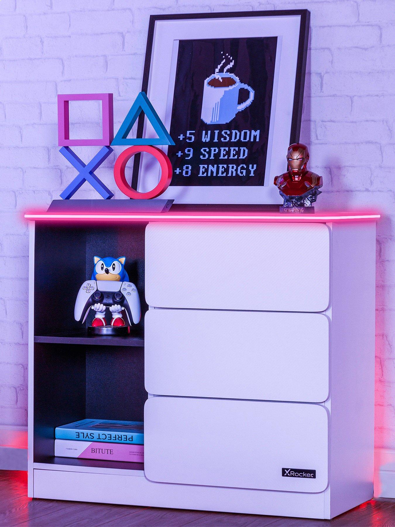 Image of X Rocker Carbon-tek Gaming Storage Sideboard with Drawers, Shelves and LEDs