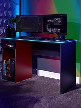 Product photograph of X Rocker Carbon-tek Gaming Desk With Wireless Charging And Neo Fibre Led Lighting from very.co.uk