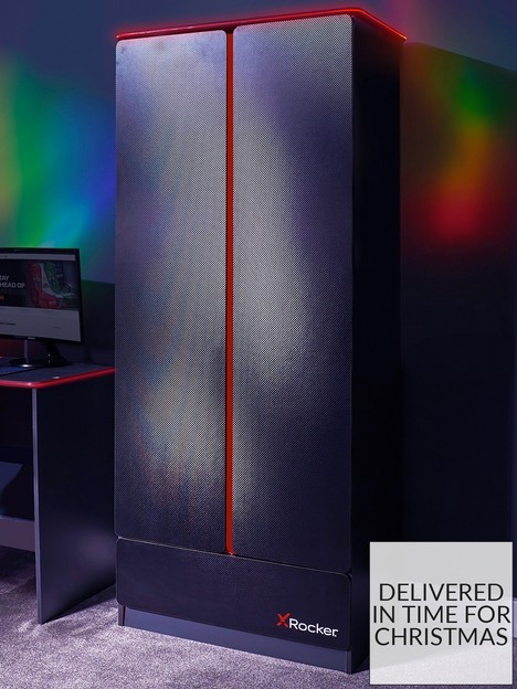 x-rocker-carbon-tek-2-door-wardrobe-withnbspdrawer-and-neo-fibre-led-lighting