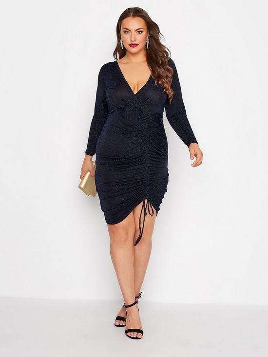 front image of yours-party-gathered-wrap-dress-blue