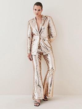karen millen sequin tailored flared trouser - gold